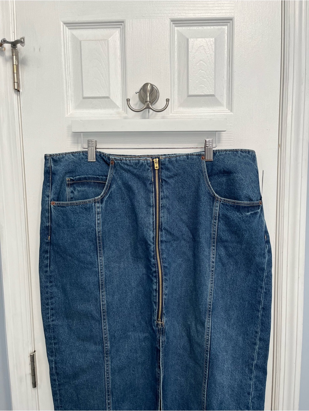 Jean Denim Maxi Skirt Old Navy Mid-Rise Med Wash 16 Front Zip NEW Front Slit - Picture 5 of 15